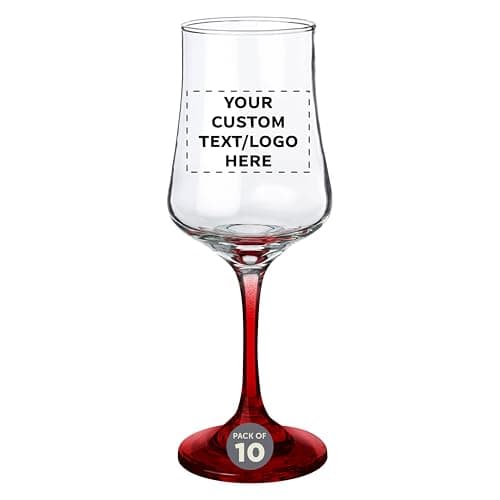 DISCOUNT PROMOS Custom 12 oz. Bolonia Wine Glasses Set of 10, Personalized Bulk Pack - Elegant Glassware, Event Giveaways, Corporate Gifts - Red