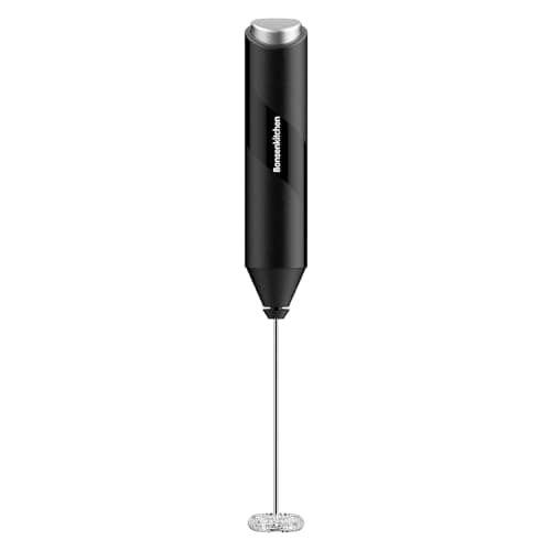 Bonsenkitchen Powerful Milk Frother for Coffee, Fast Handheld Drink Mixer with Stainless Steel Whisk, Battery Operated Hand Frother Stirrer Wand-Black