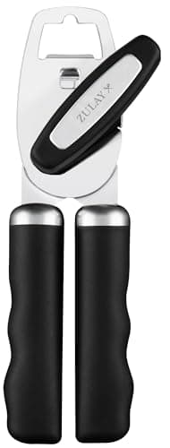 Zulay Kitchen Heavy Duty Stainless Steel Can Opener Manual with Bottle Opener - Rust Proof Manual Can Opener With Turn Knob & Comfy Soft Grip Handles - Black