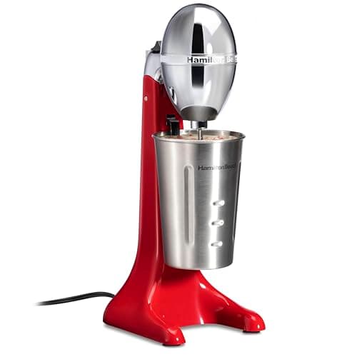Hamilton Beach DrinkMaster Electric Drink Mixer, Retro Milkshake Maker & Milk Frother, 2 Speeds, Extra-Large 28 oz. Stainless Steel Cup, Red