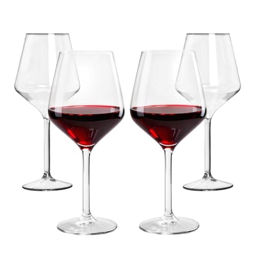 Slomg 4 Pcs 15 oz Plastic Wine Glasses with Stem, Unbreakable Clear Goblets for Home Wedding Camping Travel, Reusable Floating Wine Cups for Poolside Party Picnic Outdoors