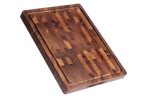 THETCHRY Walnut Wood Cutting Boards for Kitchen, Large Chopping Board Double Sided, End Grain Cutting Board with Handle, Charcuterie Butcher Block for Meal Prep & Serving with Gift Box, 17"×13"×1"