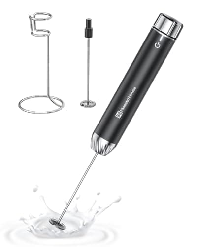 Maestri House Rechargeable Milk Frother with Stepless Speed Control, LunaFro Max Handheld Electric Foam Maker Waterproof Drink Mixer Foamer with Stand & Detachable Whisks for Lattes, Cappuccino