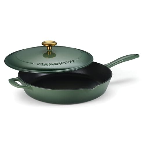 Tramontina Bestow Enameled Cast Iron Skillet with Lid, 12-inch Frying Pan, Cactus with Gold Knob