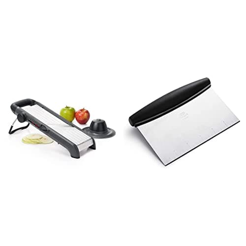 OXO Good Grips Chef's Mandoline Slicer 2.0, Black & Steel and OXO Good Grips Stainless Steel Scraper & Chopper,Silver/Black