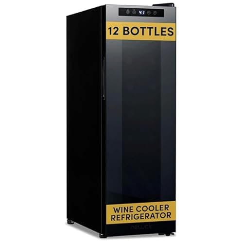 NewAir 10" Wine Fridge for 12 Bottles | Freestanding Wine Cooler Refrigerator with Glass Door | Compact Countertop Storage with Precision Cooling & Quiet Operation | Black