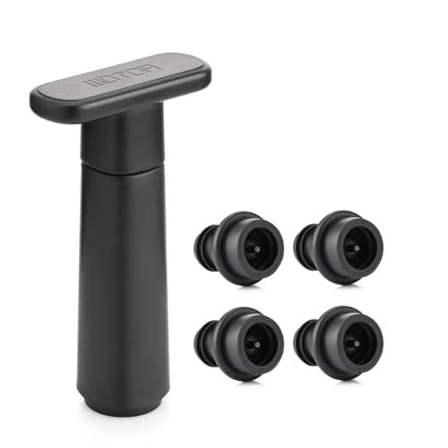 WOTOR Wine Saver Vacuum Pump with 4 Stoppers, Wine Stopper & Preserver, Reusable Bottle Sealer Keeps Fresh, Ideal Accessories Gift (Flat Handle)