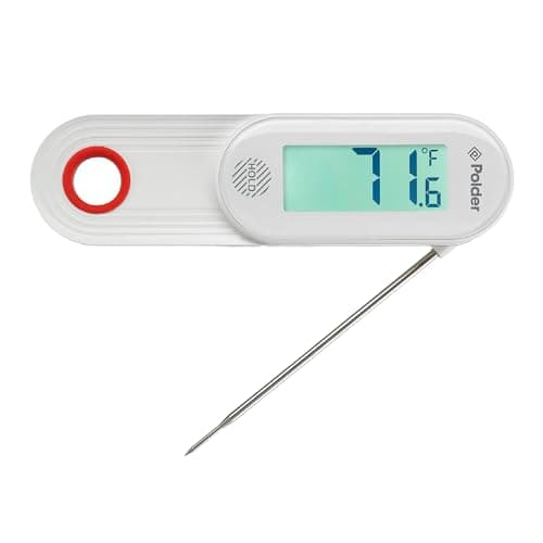 Polder Waterproof Instant Read Thermometer, Meat Thermometer for Cooking, Food Thermometer with Folding Probe, Intuitive Digital Thermometer with Ambidextrous Backlit LCD Display, White