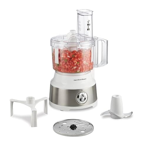 Hamilton Beach Food Processor & Vegetable Chopper for Slicing, Shredding, Mincing, and Puree, 10 Cups + Easy Clean Bowl Scraper, White and Stainless Steel (70733)
