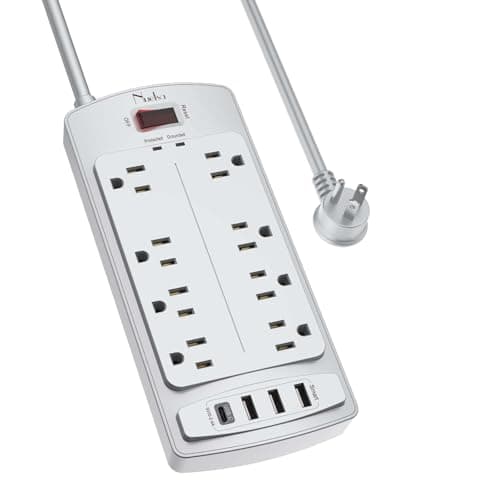 Surge Protector Power Strip - Nuetsa Flat Plug Extension Cord with 8 Outlets and 4 USB Ports