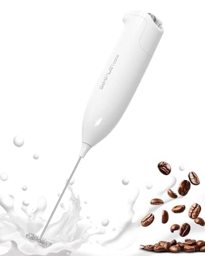 SIMPLETaste Milk Frother Handheld Battery Operated Electric Foam Maker, White Drink Mixer with Stainless Steel Whisk for Cappuccino, Bulletproof Coffee, Latte