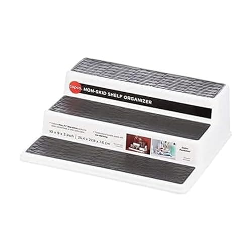 Copco 3-Tier Spice Rack Organizer for Cabinet or Pantry, 10-Inch Non-Skid Tiered Shelf, White/Gray Design Holds Spice Jars, Cans, and Bottles