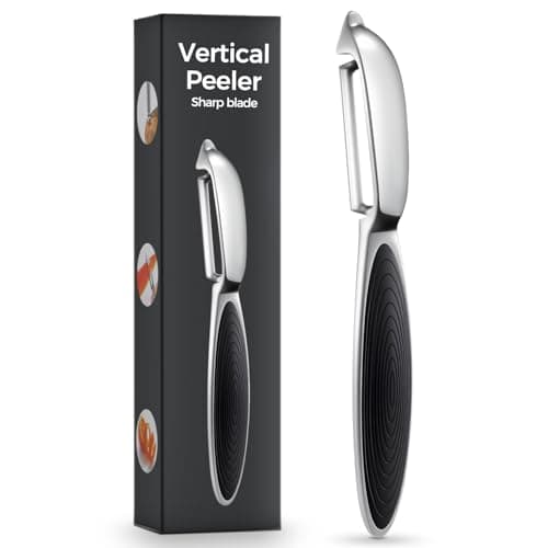 One-piece vegetable peeler with ergonomic non-slip handle and sharp blade, sturdy and durable—the perfect kitchen peelers designed for vegetables, fruits, potatoes, carrots, and apples-black
