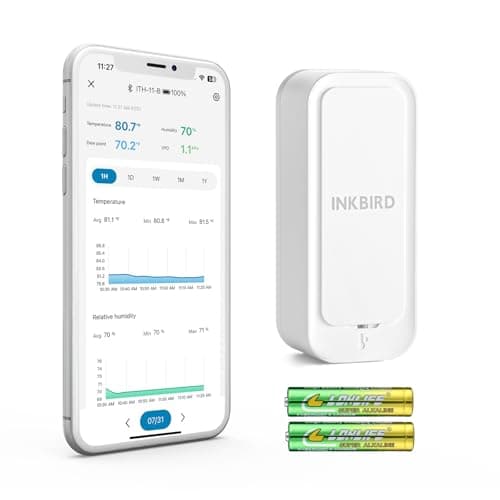 INKBIRD ITH-11-B Indoor Outdoor Thermometer Hygrometer Mini Bluetooth Refrigerator Thermometer IP65 Waterproof with APP Notification Alert 2 Years Free Data Storage Export