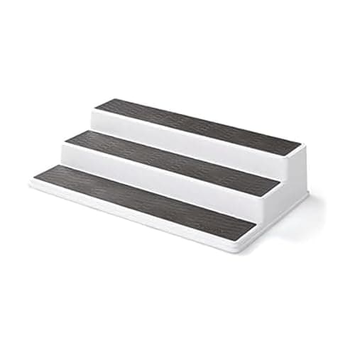 Copco 3-Tier Non-Skid Spice Rack Organizer for Kitchen Cabinet or Pantry, 15-Inch Tiered Shelf, White/Gray, Slip-Resistant Design for Jars and Bottles