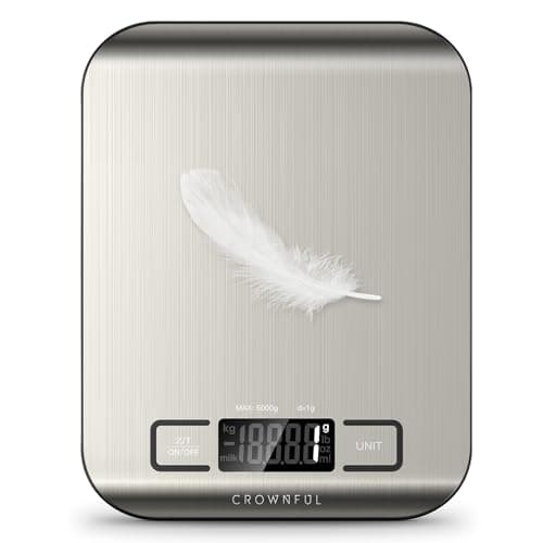 CROWNFUL Food Scale, 11 lb Digital Kitchen Scales with Built-in Coin Battery, Weight Ounces and Grams for Cooking and Baking, 6 Units with Tare Function, LCD Display, 304 Stainless Steel