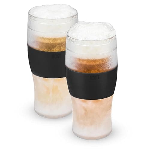 Host FREEZE Beer Glasses, Frozen Beer Mugs, Freezable Pint Glass Set, Insulated Pint Glass to Keep Your Drinks Cold, Double Walled Insulated Glasses, Tumbler for Iced Coffee, 16oz, Set of 2, Black