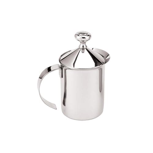 Fino Milk Creamer Frother Cappuccino Foam Pitcher with Handle and Lid, 18/8 Stainless Steel, 14‑Ounce Capacity