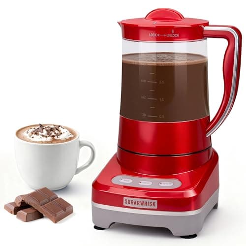 SugarWhisk 29 Oz Hot Chocolate Maker Machine, Electric Milk Frother and Steamer, Hot Cocoa Maker Machine for Hot Chocolate Bar, Detachable Pitcher, 2 Speed Mode, 3.5 Cups, Red