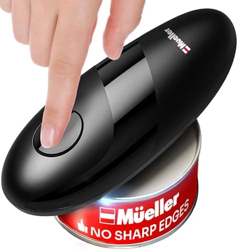 MUELLER HOME SmoothEdge Auto Electric Can Opener – Battery‑Operated One‑Touch w Magnet Lid Lifter – Portable Hands‑Free Automatic Can Openers for Seniors & Arthritis, Smooth‑Edge Cut Technology, Black