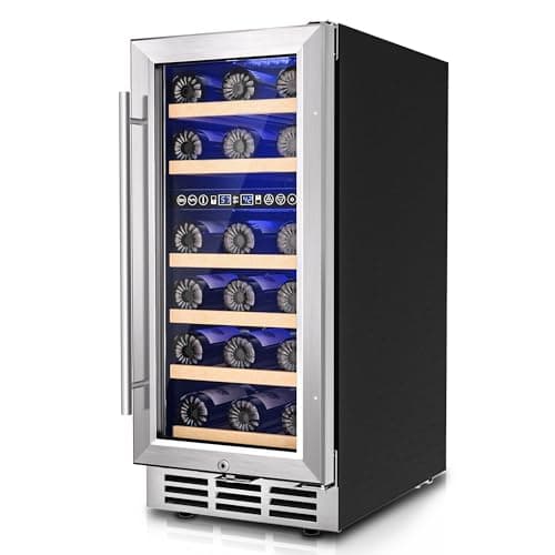 Icyglee 15 Inch Dual Zone Wine Fridge, 30 Bottles Under Counter Wine Cooler Refrigerator with Double-Layer Glass Door for Home Office Bar, Built-in Wine Refrigerator with security lock,40-65°F
