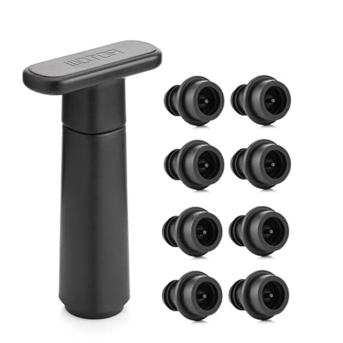 WOTOR Wine Saver Vacuum Pump with 8 Stoppers, Wine Stopper & Preserver, Reusable Bottle Sealer Keeps Fresh, Ideal Accessories Gift (Flat Handle)