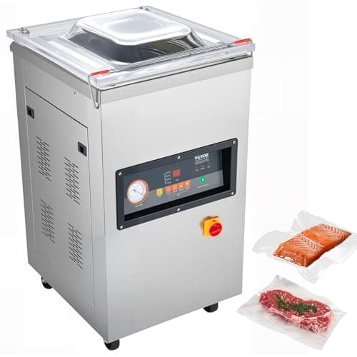 VEVOR Chamber Vacuum Sealer, 100kPa Powerful Vacuum Sealing Machine, LED Screen, One-Touch Compact Meat Packing Machine with 2 Sealing Strips & 60 Vacuum Bags, for Dry & Wet Food Preservation