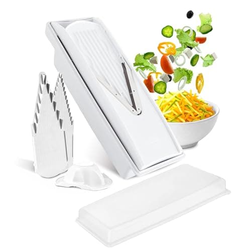 Swissmar V‑Prep™ Mandoline Slicer – Versatile Kitchen Slicer for Julienne, Shred, Cube & Slice – Includes Multi‑Function Bowl & Safety Holder – Essential Kitchen Gadget – White