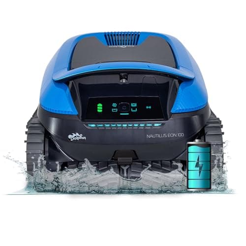 Dolphin Nautilus EON 100 Cordless Robotic Pool Cleaner Ideal for Pools up to 50 FT – Wi-Fi Connected, Wall & Waterline Scrubbing, Top-Load Filter, Smart Navigation