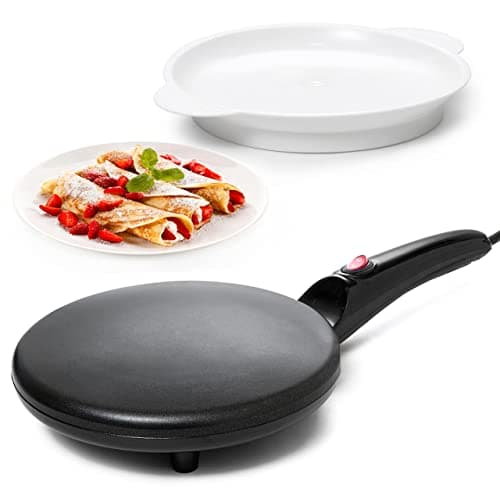 Moss & Stone Electric Crepe Maker – 8” Portable Crepe Pan Nonstick with Dipping Plate, Auto Shut-Off, On/Off Switch, Even Heating & One Automatic Temperature Control – Compact Crepe Maker