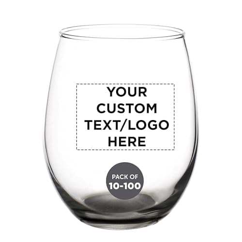 Custom Stemless Wine Glasses in Bulk by ARC Perfection, 15 oz, 10/50/100 pack, Personalized Text, Logo, Red or White Wine Glass - Black