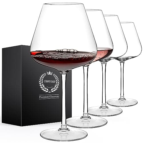 Chouggo Super Large 28Oz Wine Glasses Set of 4, Hand Blown Crystal Red Wine or White Wine Burgundy Glass, Hand Crafted by Artisans - Gifts for Women, Men, Wedding, Anniversary, Christmas, Birthday