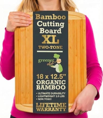Organic Lightweight, Durable Extra Large Bamboo Cutting Board (18") - Non Toxic Wood Chopping Board with Juice Groove for Kitchen, Meat, Vegetables, and Food Prep by Greener Chef