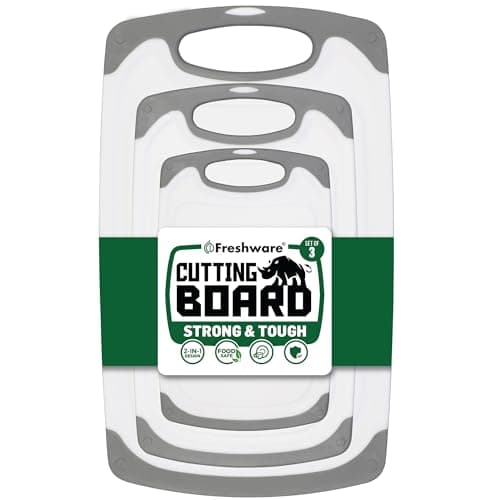 Freshware Cutting Boards for Kitchen, Chopping Board 3-Pack with Different Sizes, Juice Grooves and Non Slip Handles - Reversible, Large Cutting Board Set - Dishwasher Safe - Gray