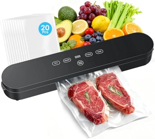 Food Vacuum Sealer Machine, 75kPa Compact Vacuum Sealer for Food, 4-in-1 Food Sealer with Digital Timer, Moist/Dry, Pulse, Seal Modes, Includes 20 Vacuum Bags