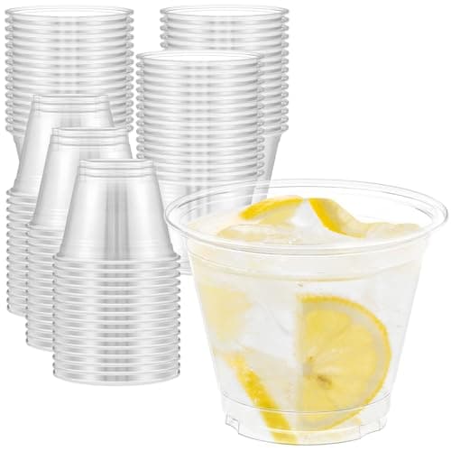 Dealusy 100 Pack 9 oz Clear Plastic Cups, Sturdy & Food Safe Disposable Plastic Cups for Wine Cocktail Punch