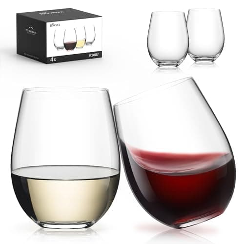 LUNA & MANTHA Stemless Wine Glasses Set of 4, 18oz Crystal Red White Wine Glasses for Daily Use, Hosting, Home Bar, Evening Party, Birthdays, Shower, Housewarming Gift, Clear