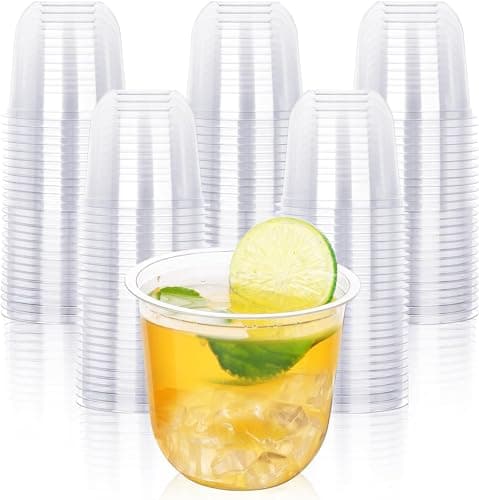 KesaPlan 100 Pcs Disposable Stemless Glasses 12oz Crystal Plastic Wine Glasses