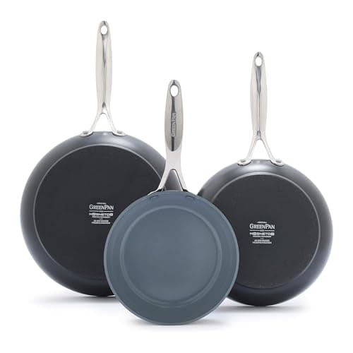 GreenPan Valencia Pro Ceramic Nonstick 8" 9.5" & 11" Fry Pan Skillet Set, Hard Anodized PFAS-Free, Induction Ready, Compatible on All Cooktops, Dishwasher Safe, Oven Safe to 600F, Gray