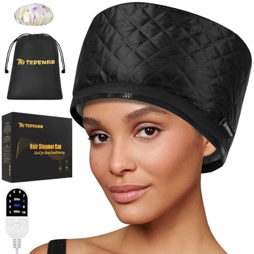 TEPENAR Hair Steamer for Deep Conditioning: Upgraded Heat Cap with 10-Level Fast Heating 3 Time Settings for Natural Hair Portable Thermal Steam Cap for Home Hair Treatment