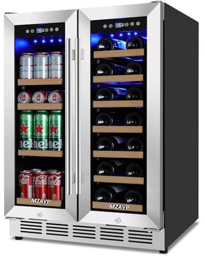 MZAVP 24 Inch Wine and Beverage Refrigerator, Dual Zone Beverage Cooler with Glass Door, Built-In or Freestanding Wine Fridge with Fast Cooling, 20 Bottles and 88 Cans Large Capacity