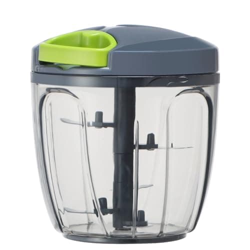 Ourokhome Manual Food Processor Vegetable Chopper, Portable Hand Pull String Garlic Mincer Onion Cutter for Veggies, Ginger, Fruits, Nuts, Herbs, etc., 900ml, Grey