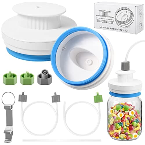 Upgraded Mason Jar Canning Sealer Kit - Sealer Set with Hoses Compatible with FoodSaver Vacuum Sealers - For Wide Mouth and Regular Mouth Jars (White)