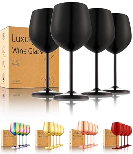 UNISWEET Stainless Steel Wine Glasses Set of 4 Unbreakable Wine Glass 18 oz Unique Metal Wine Goblets for Outdoor, Travel, Camping, Pool, Ideal Gift for Wine Lovers (Matte-Black)