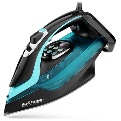 PurSteam SteamTech Elite 1750W Steam Iron, Digital Temp Control & LED Display, Ceramic Soleplate, Adjustable Steam, Self-Clean, Anti-Calc, Anti-Drip, Auto Shut-Off
