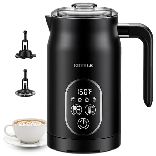 KIDISLE Milk Frother and Steamer 4 in 1, Milk Steamer with Auto Temperature Control, Warm & Cold Foam Maker, Hot Chocolate Maker, Frother for Coffee, Latte, Cappuccino, Black