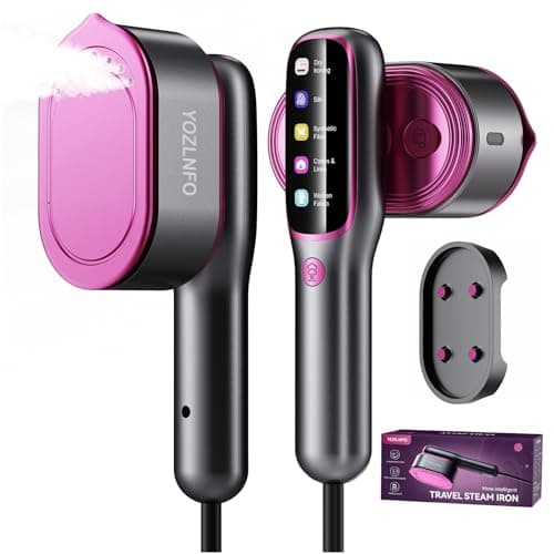 YOZLNFO Travel Steamer for Clothes Portable: 2-in-1 Mini Handheld Garment Steamer Iron - 15s Heat Up & 5 Adjustable Steam - Large Ceramic Panel - 110-120V