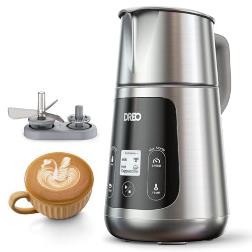 DREO Milk Frother, All-in-1 Electric Foam Maker for Coffee, 15oz/450ml Automatic Foam Frother for Latte Art-level Microfoam, 30+ Drinks, Easy to Clean, Dishwasher Safe, LED display