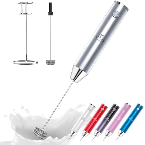 Zulay Kitchen Rechargeable Milk Frother Handheld Lux - Powerful 2-Speed Motor, Waterproof, 2000mAh Battery - Drink Mixer for Latte, Cappuccino, Matcha & Protein Powder - Pure Silver
