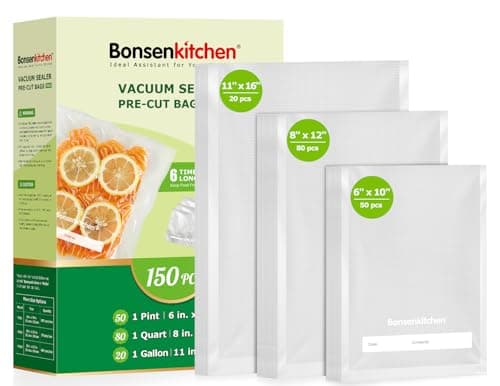 Bonsenkitchen Vacuum Sealer Bags, 20 Gallon 11" x 16"+ 80 Quart 8" x 12"+ 50 Pint 6" x 10", Commercial Grade, BPA Free, Food Sealer Bags for Vac Storage, Meal Prep or Sous Vide Cooking, VB15